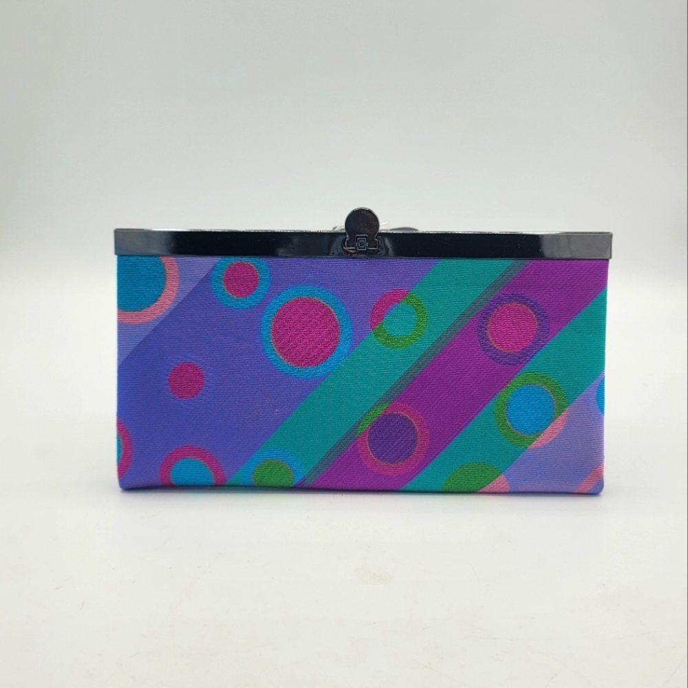 Cathayana Wallet Clutch Geometric Circle Print Teal Interior NWT Colorful